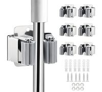 JAMEND CLXP 6PCS Broom and Mop Holder, Heavy Duty Garden Tool Organizer Rack Rake and Shovel Handle, Stainless Steel Mop Hanger. Wall Mounted Utility Rack with Screws, Silver.