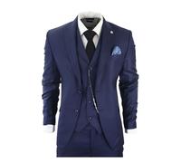 Mens Classic 3 Piece Suit Navy Blue Pocket Chain Wedding Tailored Fit Vintage Formal - Navy 44