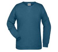 James and Nicholson Women's Certified Slim Fit Raglan Long Sleeve French Terry Pullover in Mid Blue | Size: XL James and Nicholson Mid Blue XL