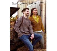 James Brett Aran Knitting Pattern Cable Knit Ladies Cardigan & Mens Sweater (JB851)