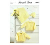 James Brett Double Knitting Pattern Baby Round or V Neck Cardigan Blanket & Hat (JB518)