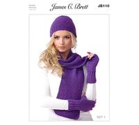 James Brett Double Knitting Pattern Ladies Hat Scarf Fingerless Gloves Set (JB110)