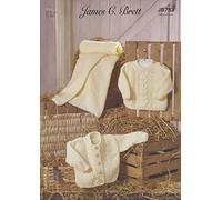 James C Brett Aran Knitting Pattern Baby Cable Sweater Cardigan & Blanket (JB783), Cream, 12'' - 20''