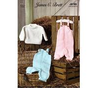 James C Brett Aran Knitting Pattern Baby Cable Sweater & Dungarees (JB785), Multi, 12'' - 20''