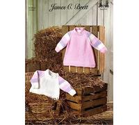 James C Brett Aran Knitting Pattern Baby Striped Sleeve Sweater & A Line Dress (JB786), Multicolor, 12'' - 20''