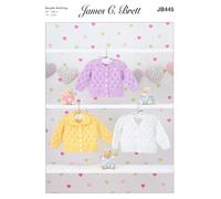 James C Brett Double Knitting Pattern Baby DK Lace Round V Neck or Collar Cardigan (JB445), Multicolor, 14inch- 22inch