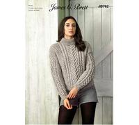 James C Brett JB762 Knitting Pattern Womens Sweater in Rustic Aran, Grey, 28'' - 46''