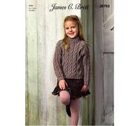 James C Brett JB763 Knitting Pattern Childrens Cable Sweater in Rustic Aran, Grey, 28 - 46 inch