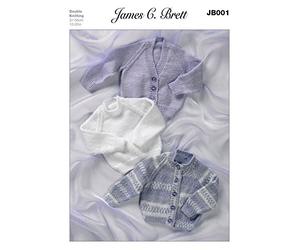 James C. Brett Knitting Pattern JB001 : Baby DK Cardigans and Sweater (12-22in)