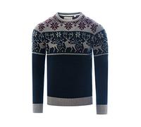 James Darby Mens Nordic Stag Festive Christmas Crew Neck Jumper - Long Sleeve, Navy - S