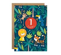 James Ellis Age 1 Birthday Card (Blue Jungle)