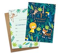 James Ellis Pack of 8 Children’s Blue Jungle Birthday Party Invitations Age 1 with Envelopes