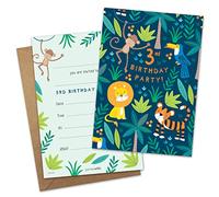James Ellis Pack of 8 Children’s Blue Jungle Birthday Party Invitations Age 3 with Envelopes