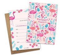 James Ellis Pack of 8 Children’s Flamingo Birthday Party Invitations Age 5 with Envelopes