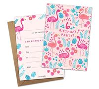 James Ellis Pack of 8 Children’s Flamingo Birthday Party Invitations Age 6 with Envelopes