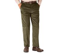 James Holton Mens Corduroy Trousers Elasticated Waist Smart Formal Pants Olive 44W / 31L
