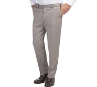 James Holton Mens Elasticated Waist Trousers Smart Formal Trousers with Button and Zip Fly Beige