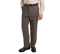 James Holton Mens Elasticated Waist Trousers Smart Formal Trousers with Button and Zip Fly Brown