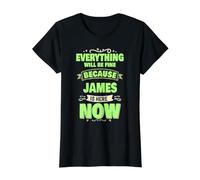 James is Here Now Personalized Name James Value Graphic T-Shirt, Women, Black, M