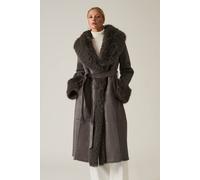 James Lakeland Grey Faux Fur Trim Coat In Mid Grey Mid Grey 12