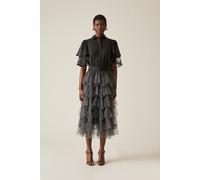 James Lakeland Organza Ruffle Grey Skirt In Dark Grey Dark Grey 20