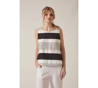 James Lakeland Women's Linen Blend Sleeveless Button Detail Top - Black Stripe | Size: 10