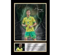 James Maddison Norwich City & Tottenham Hotspur Signed Autographed Portrait Poster Print - Football Memorabilia Wall Art for Fans & Collectors, A3 Poster + Black Frame