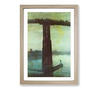 James McNeill Whistler Battersea Bridge Nocturne Vol.2 Framed Print | A2 Oak Framed Wall Art | Ready to Hang | Modern Cityscape Picture | Living Room Bedroom Lounge Office