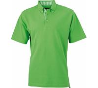 James & Nicholson Button-down polo shirt with fashionable check inset (XL, lime-green/lime-green-white)
