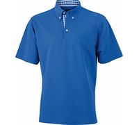 James & Nicholson Button-down polo shirt with fashionable check inset (XXL, royal/royal-white)