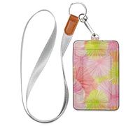 James Style Tie-dye Pink Yellow Leather Name Badge Holders with Lanyard and 3-Card Capacity Security Card Holder for Office Worker Nurse Teacher Student