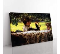 James Tissot Reading a Story Classic Painting Canvas Wall Art Print Ready to Hang, Framed Picture for Living Room Bedroom Home Office Décor, 50x35 cm (20x14 Inch)