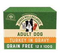 James Wellbeloved Adult Grain-Free Turkey in Gravy 12 Pouches, Hypoallergenic Wet Dog Food, Pack of 1 (12x100 g)