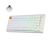 JamesDonkey J2 75% Wireless Mechanical Gaming Keyboard, Gasket 82 Keys BT5.1/USB-C/2.4GHz RGB Backlit with Custom Knob Super Brown Switch, PTB Keycap, QMK/VIA for Win/Linux/Mac - White