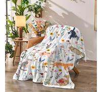 Jameswish Floral Throw Blanket Birthday Gift for Women Mom Girls Kids Cat Lover Cat Flower Blanket Summer Wildflower Flannel Blanket Watercolor Printed Throw for Couch Sofa Bed Chair 50"x60"