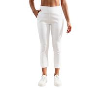 JAMfit Women's Pull-On Capri Pants Stretch High Waist Dressy Casual Cropped Pants with Pockets, White, M