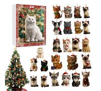 jamgeery Cat Ornament Christmas Advent, 24 Days of 2025 Christmas Countdown Calendar Kitten Ornaments, 2D Acrylic Cat Pendant for Kids Adults Family Party Tree Rearview Mirror Home Holiday Decor