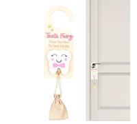 jamgeery Tooth Door Hanger - Tooth Fairy Pick Up Box with Money Slot,Wooden Keepsake Box with Pouch, Cute Souvenir for Boys Girls Kids Home Decoration