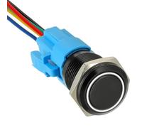 JAMHER 16MM 12V DC Self-Locking Push Button Switch 1NO1NC SPDT Switch with Ring LED Light Waterproof On Off Button Switch for 0.63" Mounting Hole with Wire Socket Plug(White)