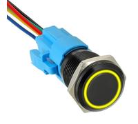 JAMHER 16MM 12V DC Self-Locking Push Button Switch 1NO1NC SPDT Switch with Ring LED Light Waterproof On Off Button Switch for 0.63" Mounting Hole with Wire Socket Plug(Yellow)