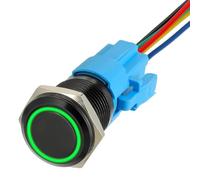JAMHER 19MM 12V DC Self-Locking Push Button Switch 1NO1NC SPDT Switch with Ring LED Light Waterproof On Off Button Switch for 0.74" Mounting Hole with Wire Socket Plug(Green)
