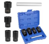 JAMHEXOU 1/2” Drive Impact Bolt Nut Extractor Set, 5pcs Locking Wheel Lug Nut Remover Kit 17mm 19mm 21mm 22mm Twist Socket Tool Set Including a Punch Rod