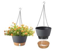 JAMHEXOU 2PC Hanging Planters 20cm Indoor/Outdoor Black Hanging Plant Pot Basket Hanging Flower Pot with Drainage Hole 3 Hooks for Garden Home(8 Inch, Black)