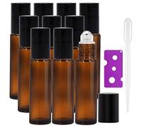 JamHooDirect 10Pcs, 10Ml Essential Oils Roll on Bottles Travel Refillable Amber Glass Roller Bottles with Stainless Steel Roller Balls, (Includes 1 Bottle Opener & 12Pcs Label)