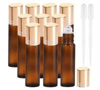 JamHooDirect 10Pcs, 10Ml Essential Oils Roll on Bottles Travel Refillable Amber Glass Roller Bottles with Stainless Steel Roller Balls, Perfect for Fragrance (Includes 1 Bottle Opener & 12Pcs Label)