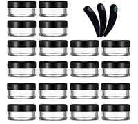JamHooDirect 20Pcs Empty Cosmetic Pots Round Clear Plastic Sample Containers with Black Screw Cap Lid & 3 Pieces Mini Spatula for Cosmetics, Sample, Lotion, Creams, Make Up, Beads, Charms Storage (10g