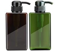 JamHooDirect 2Pcs 450ml / 15.8oz Empty Plastic Pump Bottles, Refillable Lotion Shampoo Body Washing Cream Shower Gel Square Storage Holder Container Toiletries Liquid Dispenser (Brown + Green)