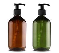 JamHooDirect 2Pcs 500ml/17oz Empty Plastic Pump Bottles, Refillable Lotion Shampoo Body Washing Cream Shower Gel Storage Holder Container Toiletries Liquid Dispenser (Brown and Green)