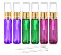 JamHooDirect 6Pcs 10ml Empty Glass Spray Bottles with Golden Fine Mist Sprayers, Travel Atomiser Refillable Portable Container Includes 2 Droppers for Essential Oils, Perfume or Night Out Fragrance