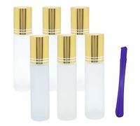 JamHooDirect 6Pcs, 10ml Glass Roller Bottles with Stainless Steel Roller Ball - Refillable Essential Oil Golden Roll on Bottles with Lid Opener Pry Tool - Great for Aromatherapy, Perfumes